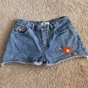 Embroidered Denim Shorts